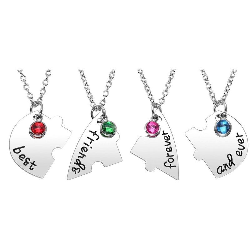 Top Plaza Silver Tone Alloy Rhinestone Best Friends Forever and Ever BFF Necklace Engraved Puzzle Friendship Pendant Necklaces Set(Set of 4) - Image 3